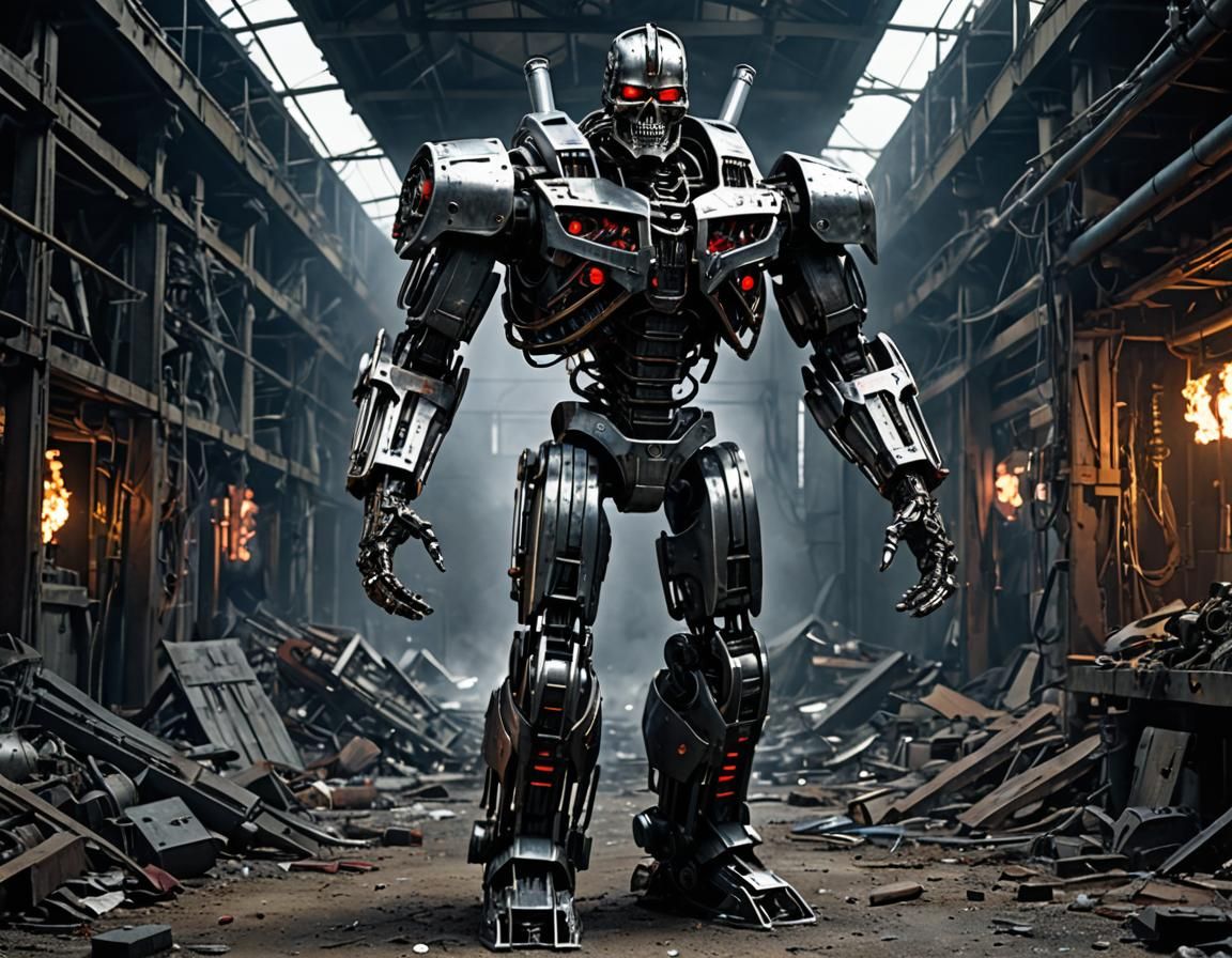 The T-600 is an imposing figure, Its metallic endoskeleton is visible
