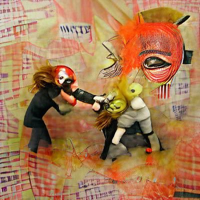 Mixed Media Anti-Mask Karen in a Fight