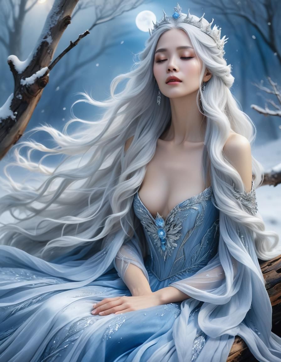 Dreamy Fantasy Portrait of Woman in Winter