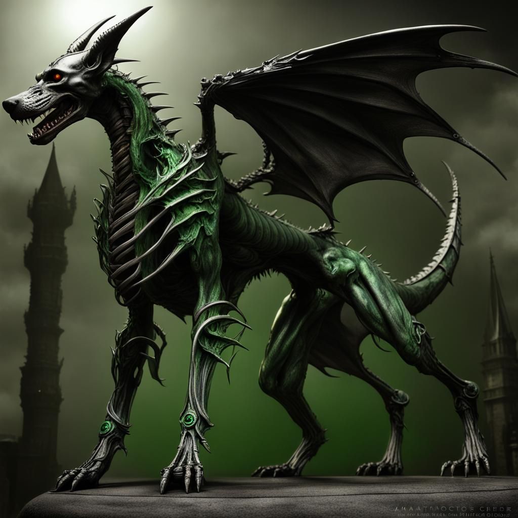 Undead Dragon Doberman Hybrid in Gothic Style
