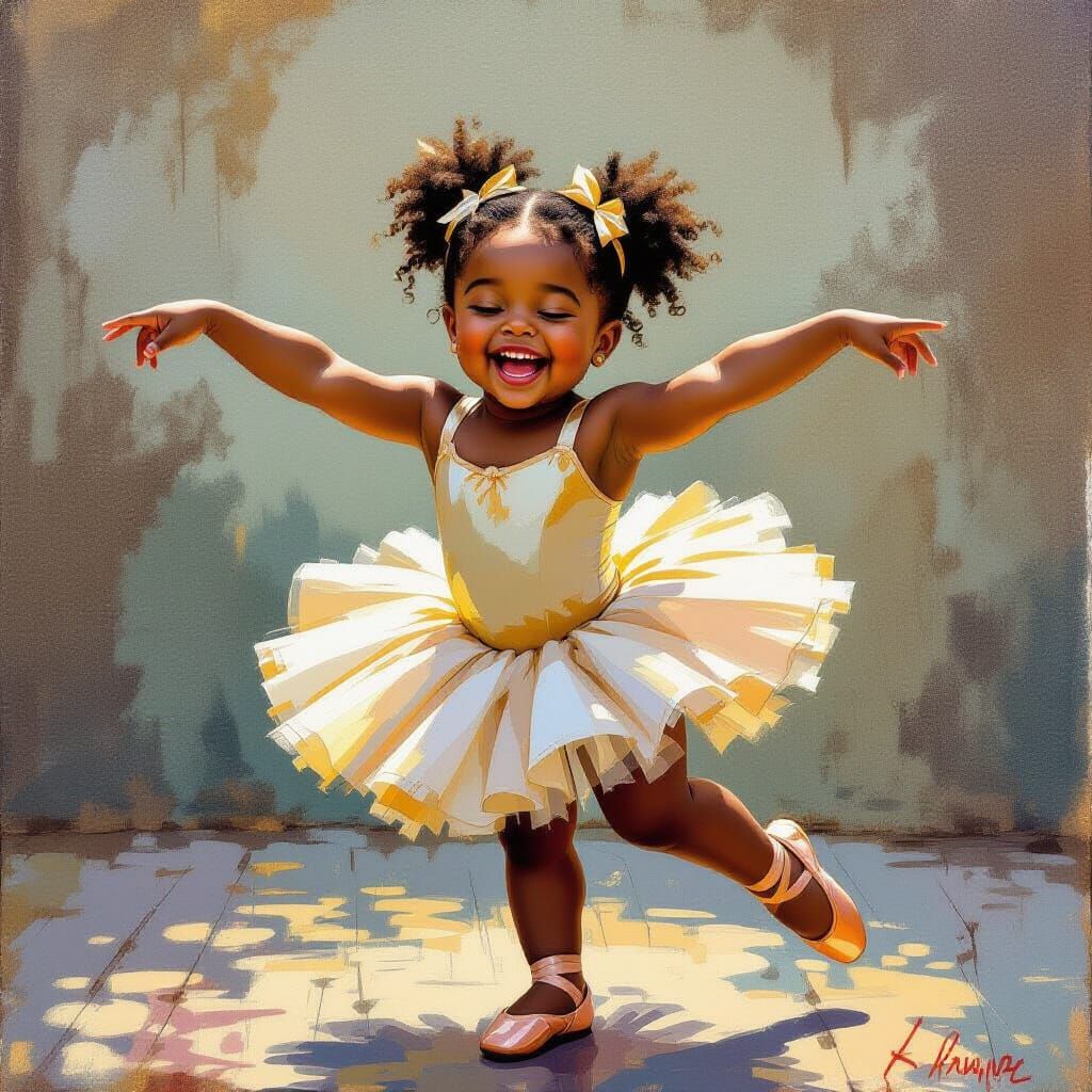 Chubby Black Girl Dancing Ballet in Edgar Degas Style