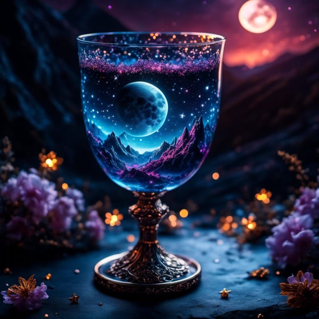 Night Sky in Goblet: 3D Rendered Fine Art