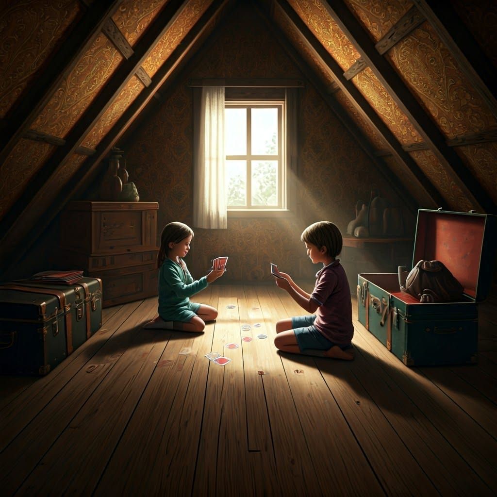 Children Play Cards in Enchanted Attic Sanctuary