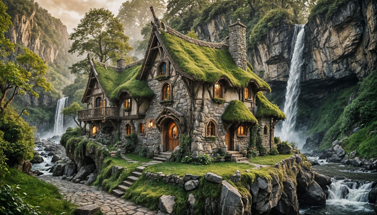 Enchanting Elven Cottage by Waterfall