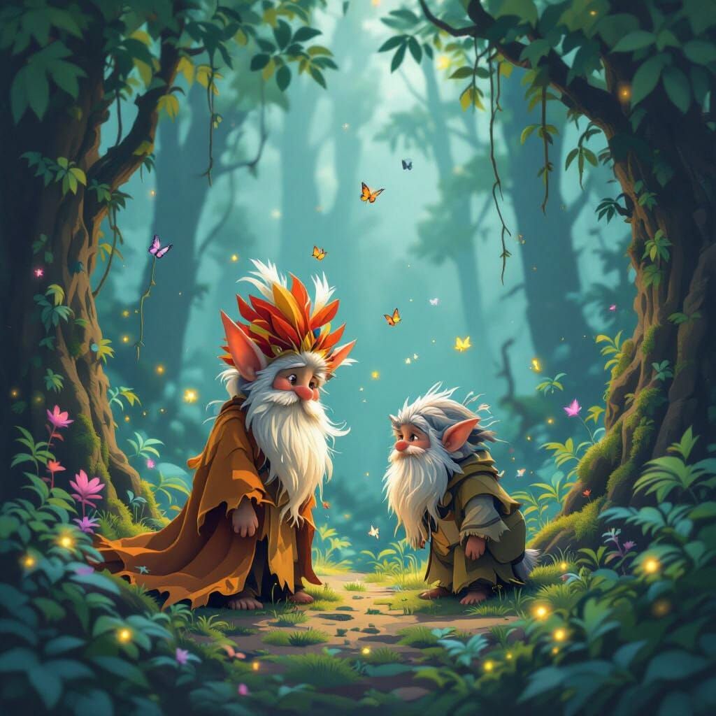 Majestic Troll in Lush Rainforest, Whimsical Style
