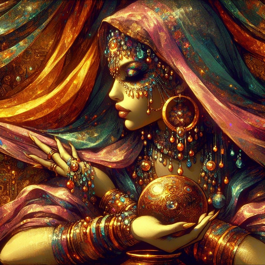 Voluptuous Fortune Teller in Exotic Silken Veils