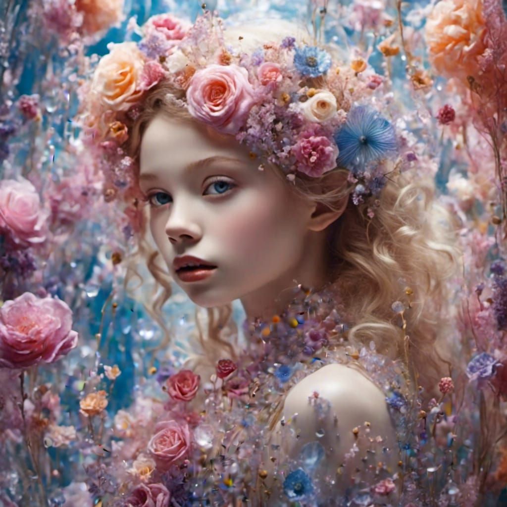 Beautiful Girl with Umbrella Under Cherry Blossoms