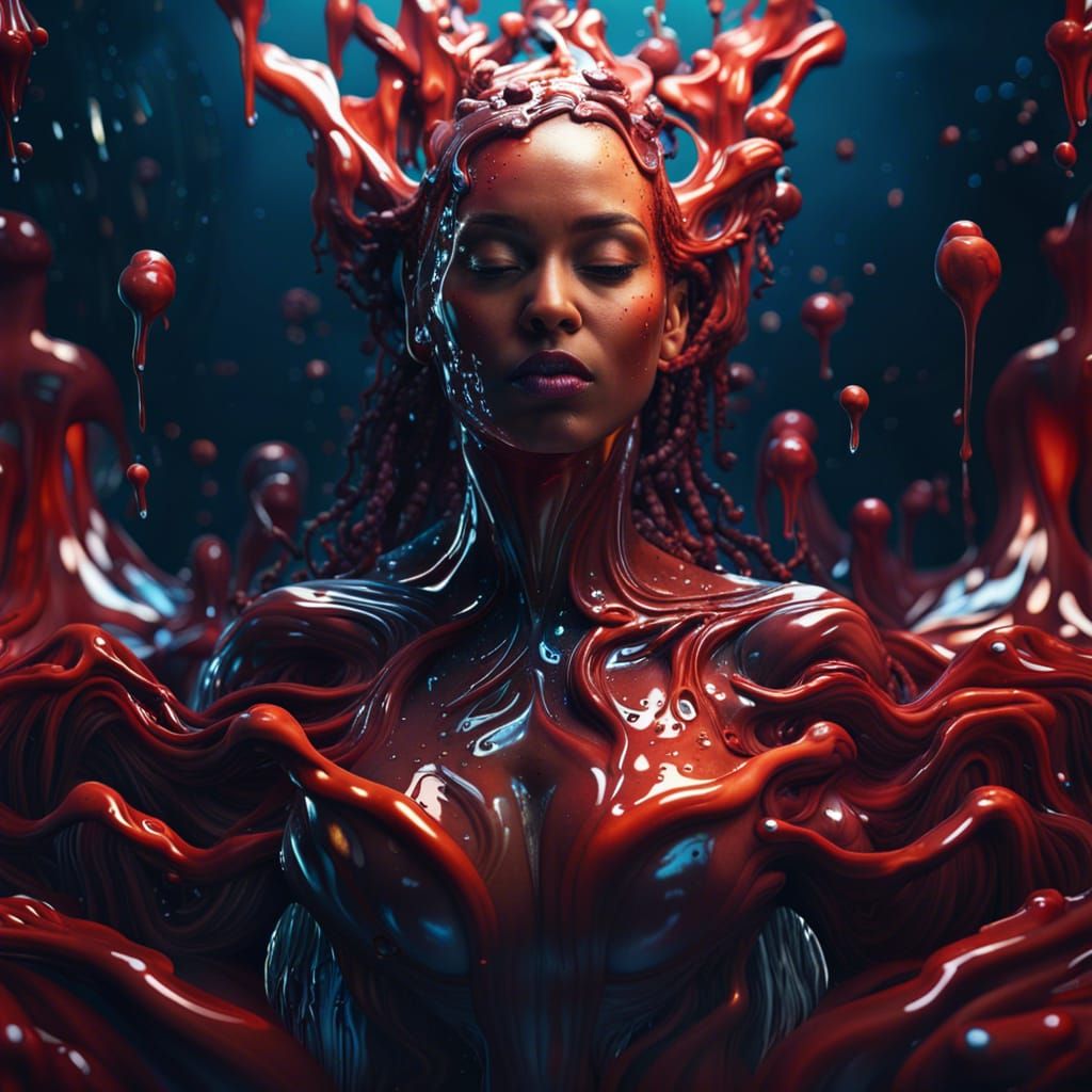 Melting Woman: Detailed Matte Painting in Deep Color