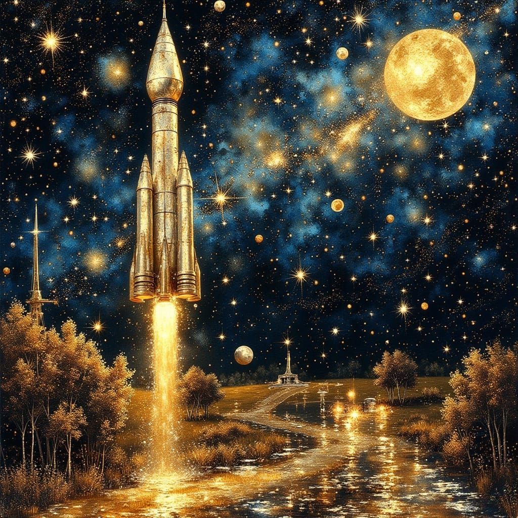 Starry Night Collage Art Made from Space Debris