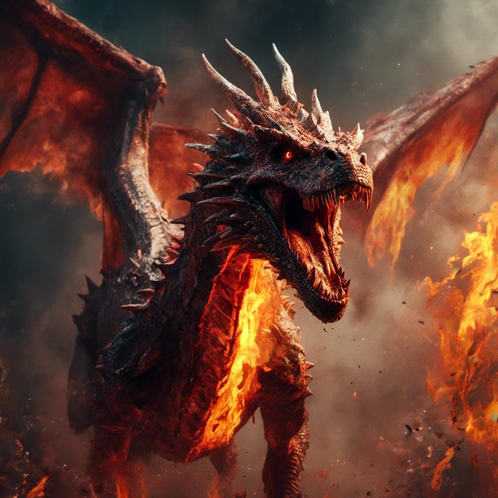 Majestic Fire Dragon in Macabre Style
