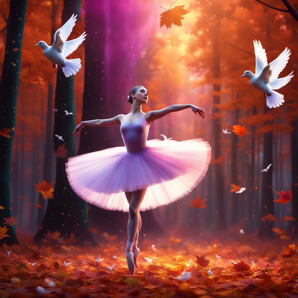 Ballerina's Dance with Doves Under Aurora Borealis