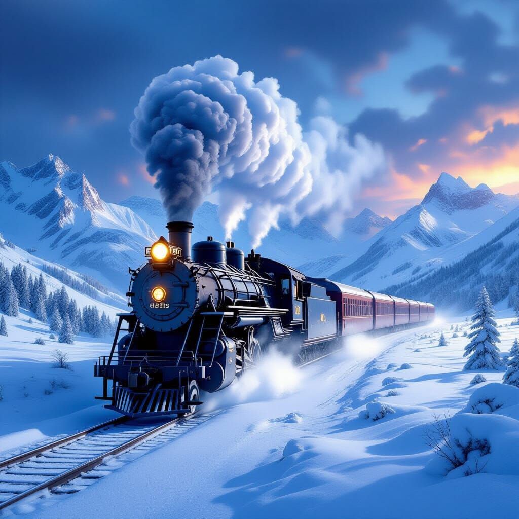 Majestic Steam Train in Dramatic Winter Landscape