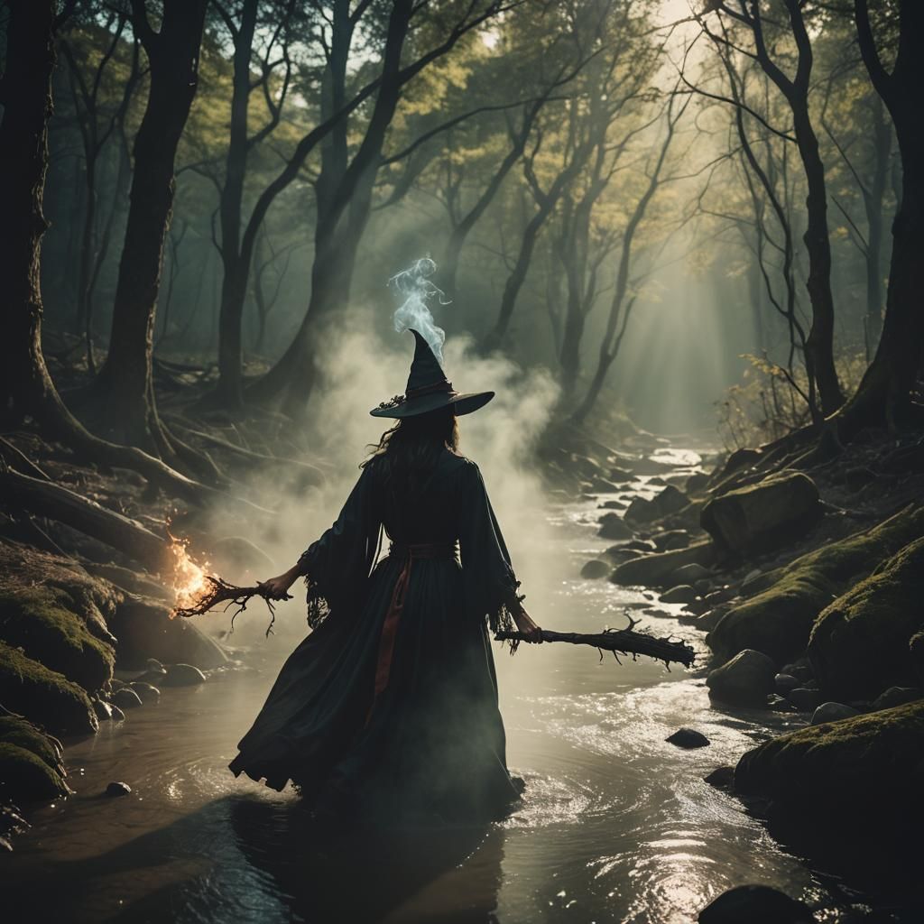 Demon Witch Casting Shadow Spell with Magic Flow