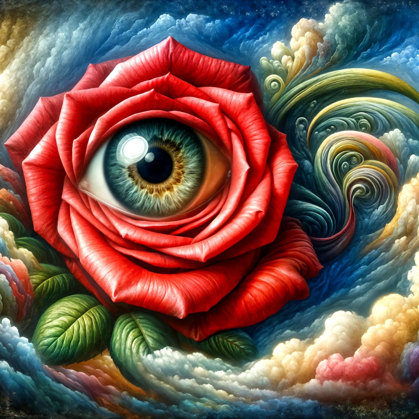 Ethereal Rose Blooms with Silent Observer in Surreal Dreamsc...