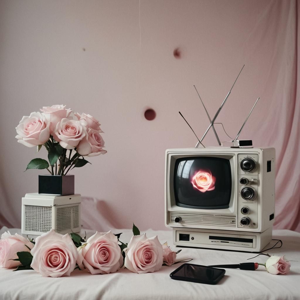 Vintage Television with Solar Eclipse in Abstract Style