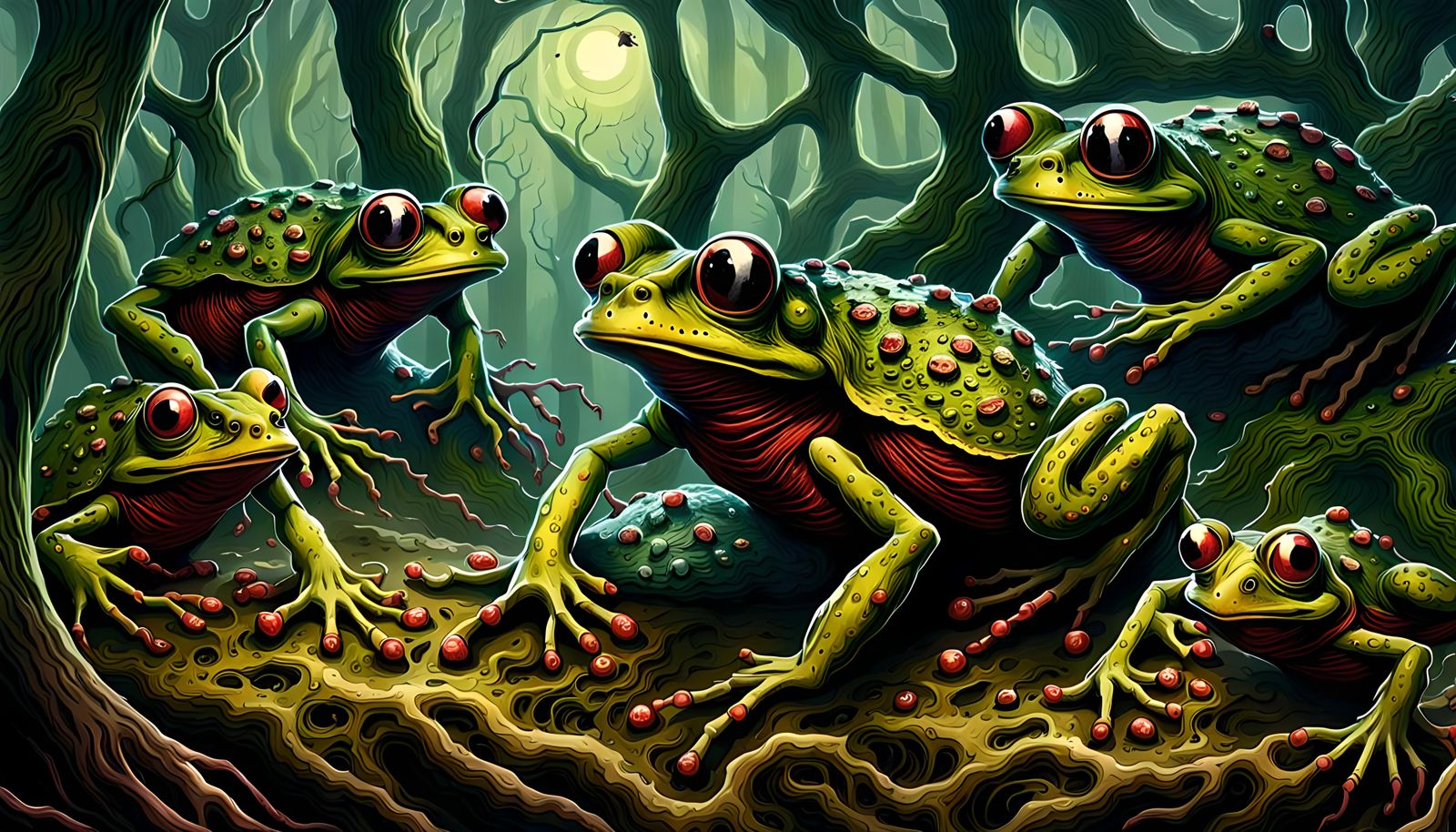 Infested Frogs in a Sinister, Dank Forest