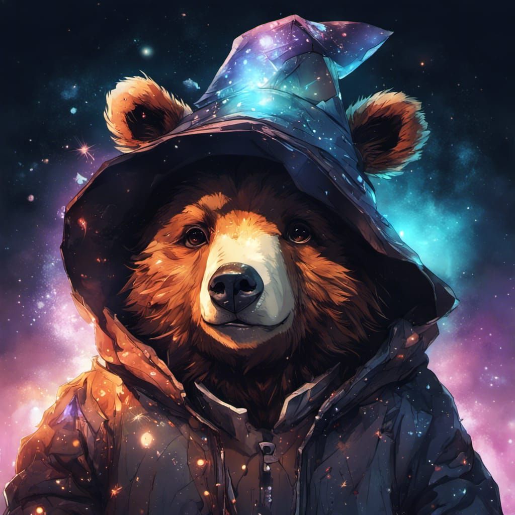 Anime Bear Cub Warlock with Magical Hat