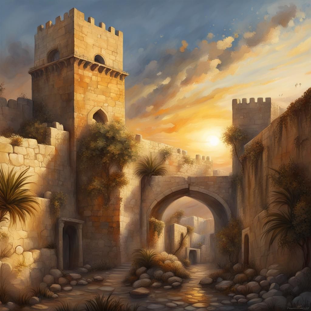 Jerusalem Sunrise: Ancient City in Oil Painting
