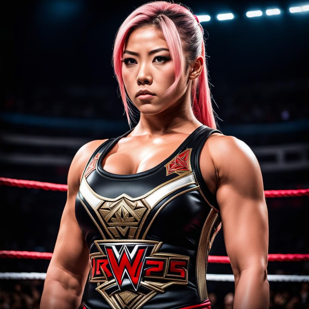 Pretty female pro-wrestler, Japanese school uniform, sleeveless, WWE