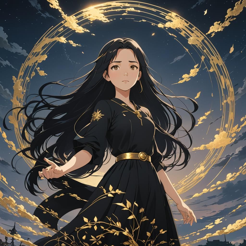 Teenage Girl Floating in Aurora Sky: Anime Key Visual