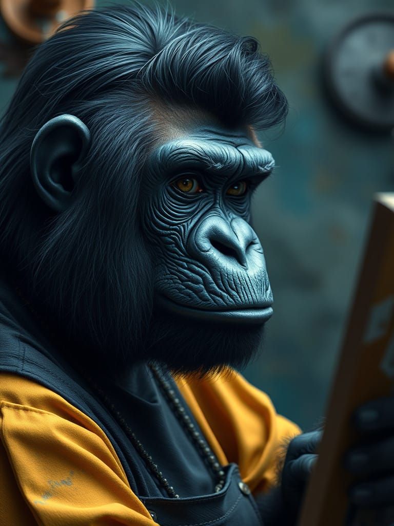 Gorilla Artist Paints Enchanting Portrait in Whimsical Studi...