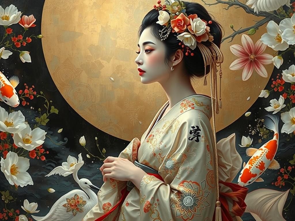 Geisha Portrait in Yoshitaka Amano Style