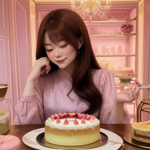 Woman with Topaz Eyes and Cakes