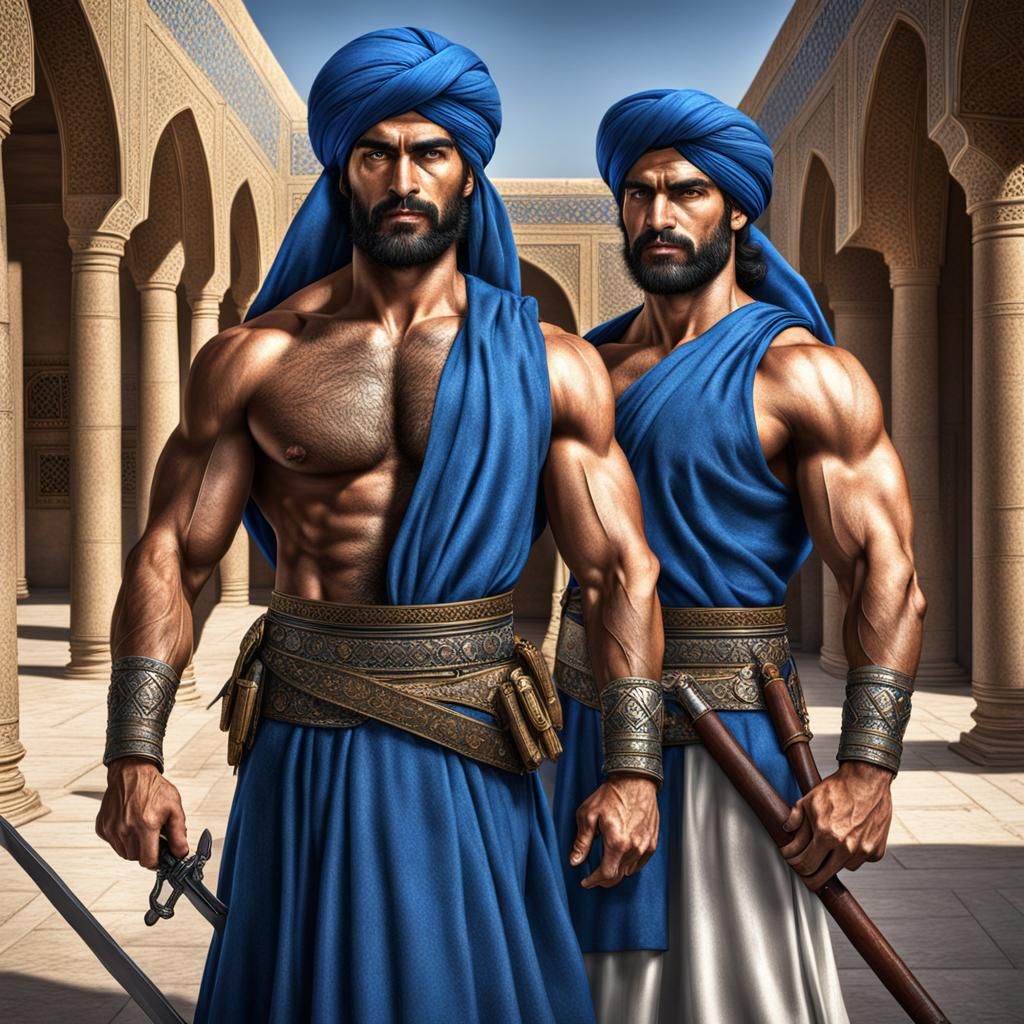Two Handsome Persian Guards in Ancient Attire