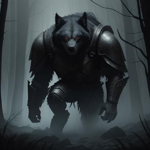 Werewolf in Stone Armor in Misty Forest