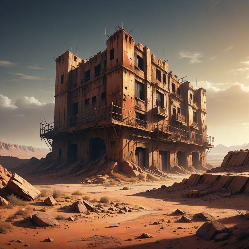 Dystopian Fortification in a Barren, Rocky Landscape