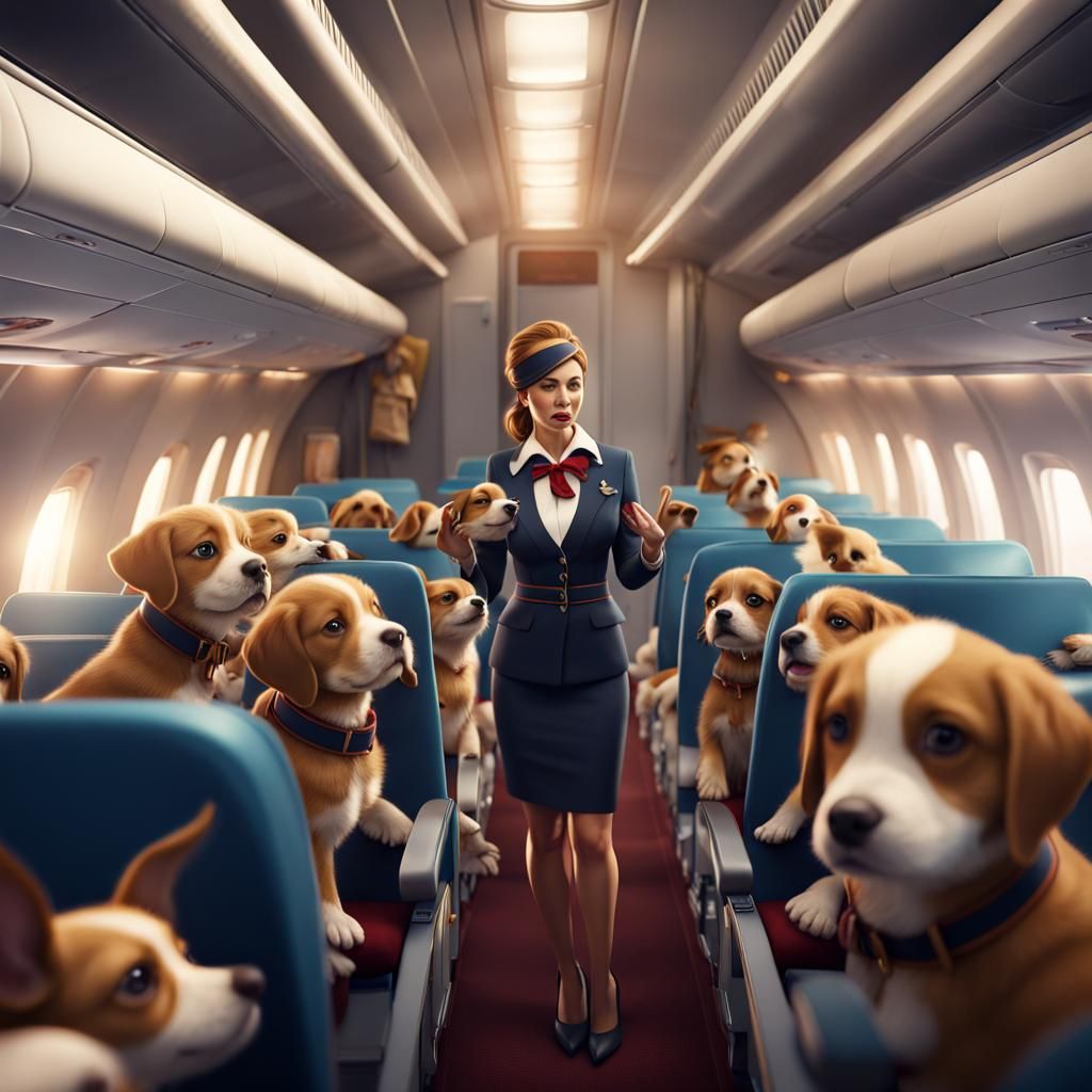 Naughty Puppies on a Plane: Humorous Artstation Scene