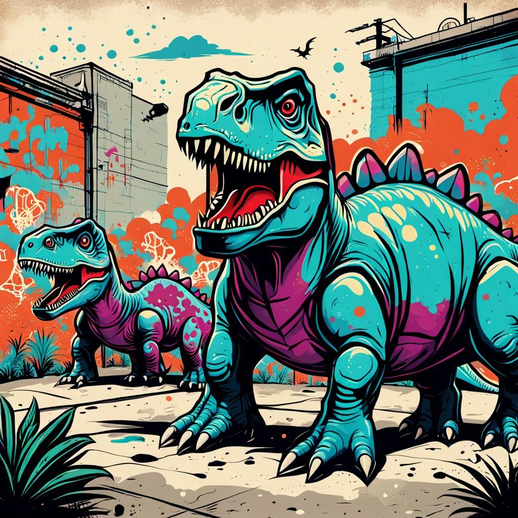 Dinosaurs in Graffiti Style Digital Art
