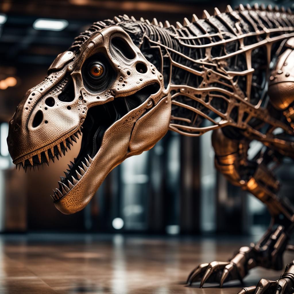 Bronze Robotic Tyrannosaurus Rex in HDR