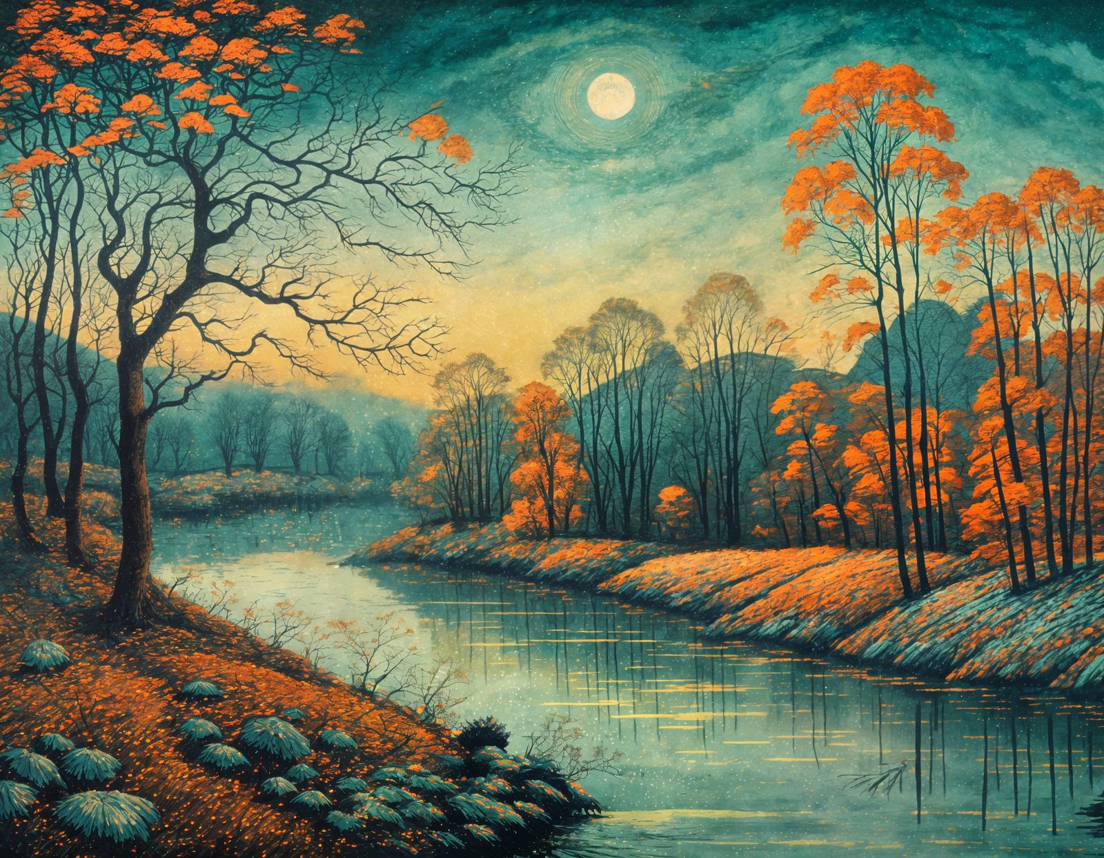 orange and teal River, Landscape