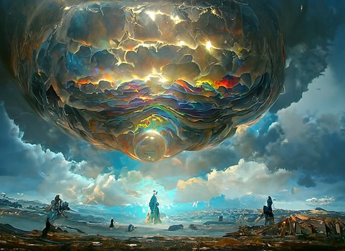 Stormy Desert Landscape with Labradorite Clouds