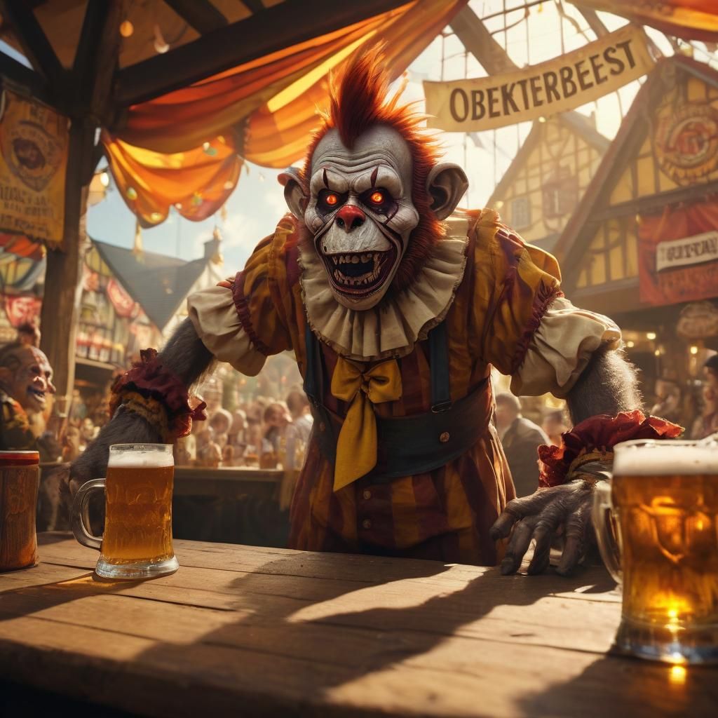 Zombie Monkey Clown Terror at Oktoberfest: Digital Painting