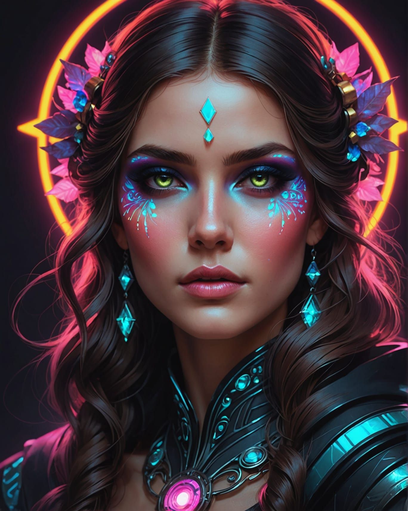 Neon Makeup Portrait in Hyperdetailed Style