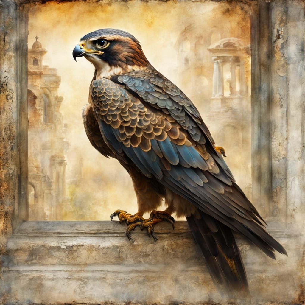 Enigmatic Falcon Portrait in Dreamlike Symbolist Art