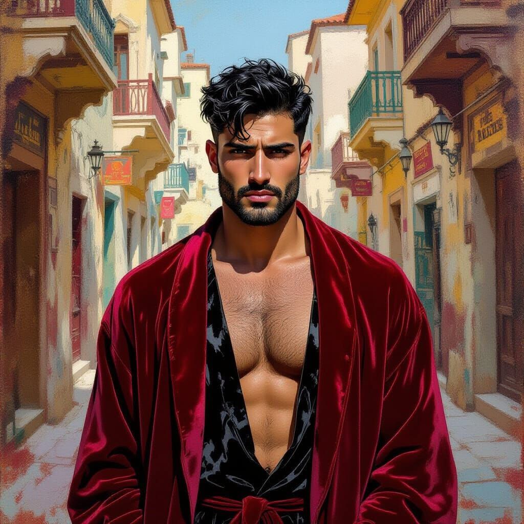 Sad Man in Velvet Robe: An Impressionist Portrait