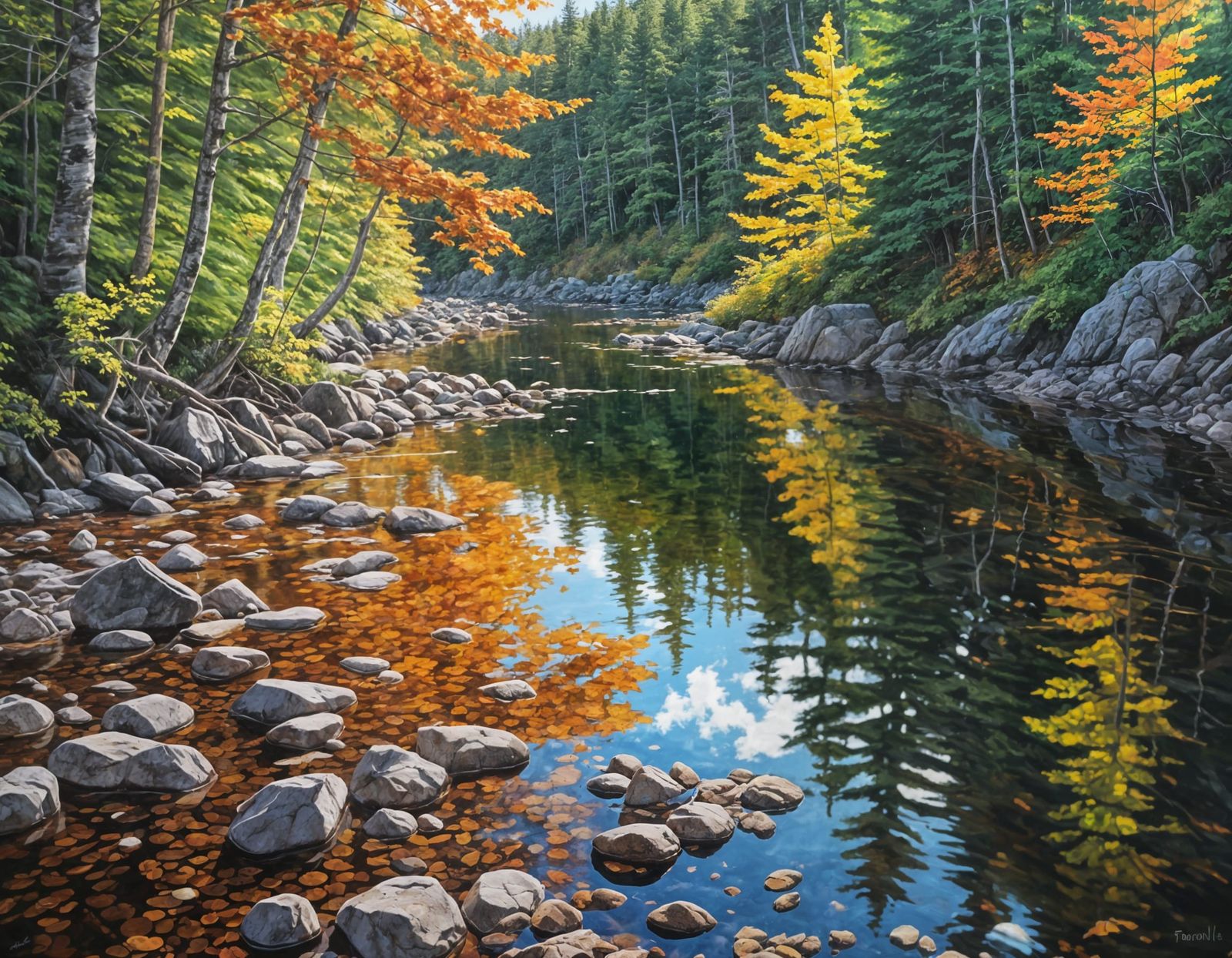 Fundy National Park: Autumn River in Oil Paint