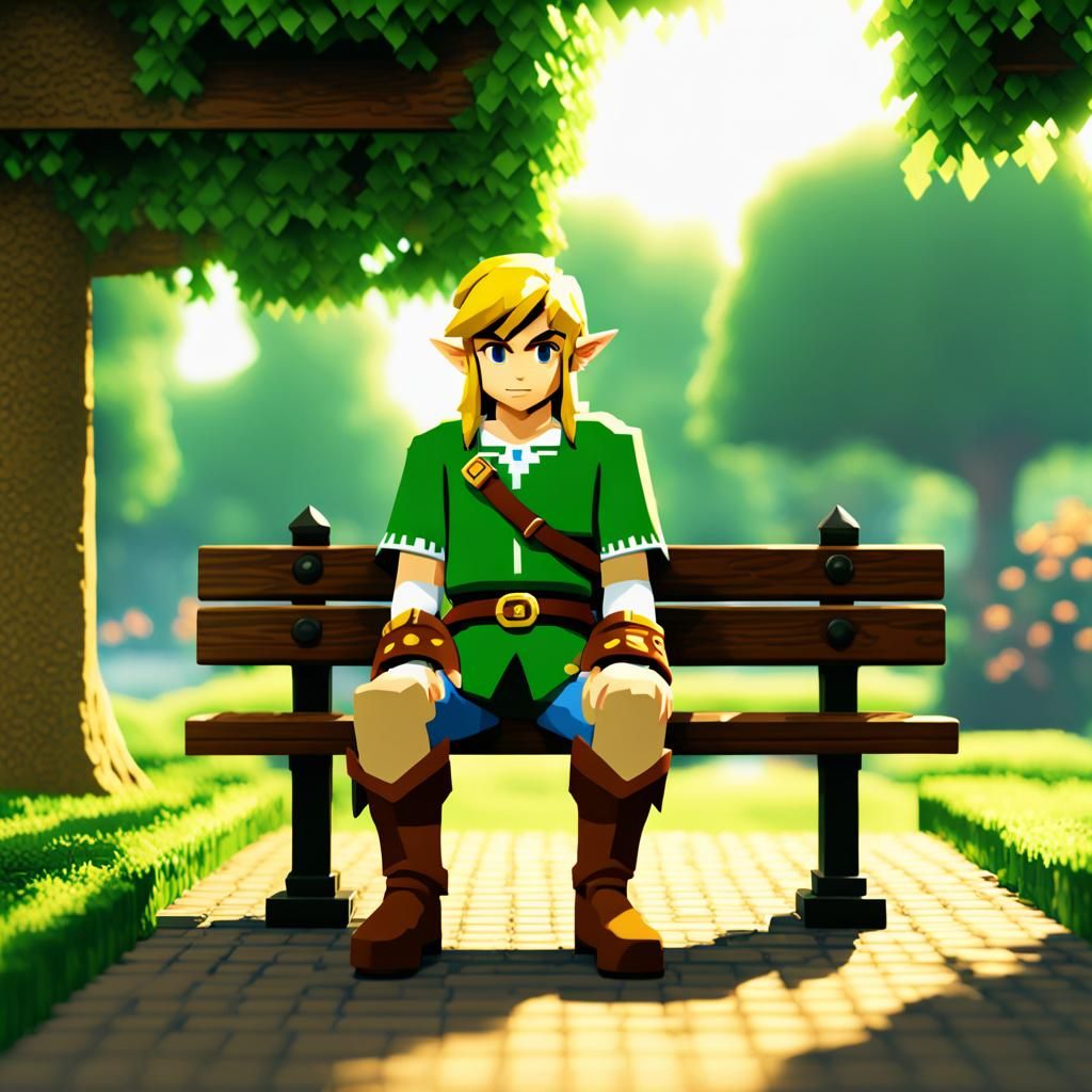 Link from Zelda in Pixel Art Park Scene