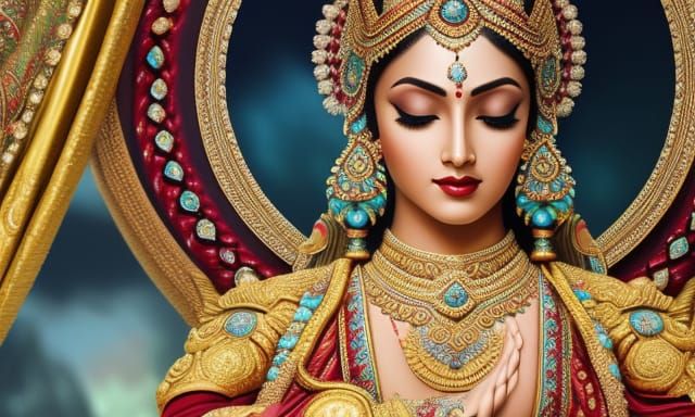 Ornate Hindu Goddess on Throne: Digital Painting