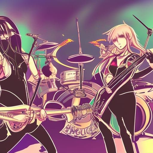 Heavy Metal Band Live Show in Anime Style