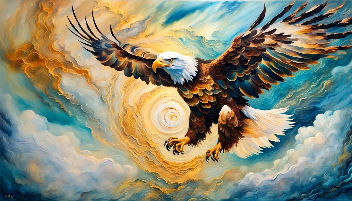 Eagle Soaring: Impressionist Landscape with Golden Light