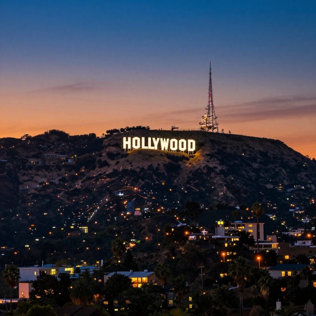 Hollywood Hills at Twilight: Hyperrealistic Cityscape