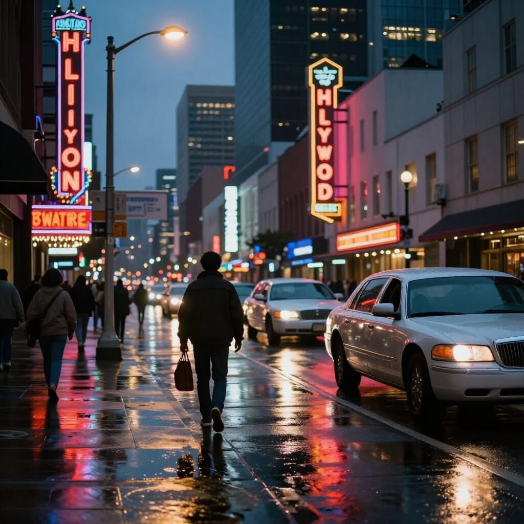 Hollywood Boulevard at Twilight Cinematic Cityscape