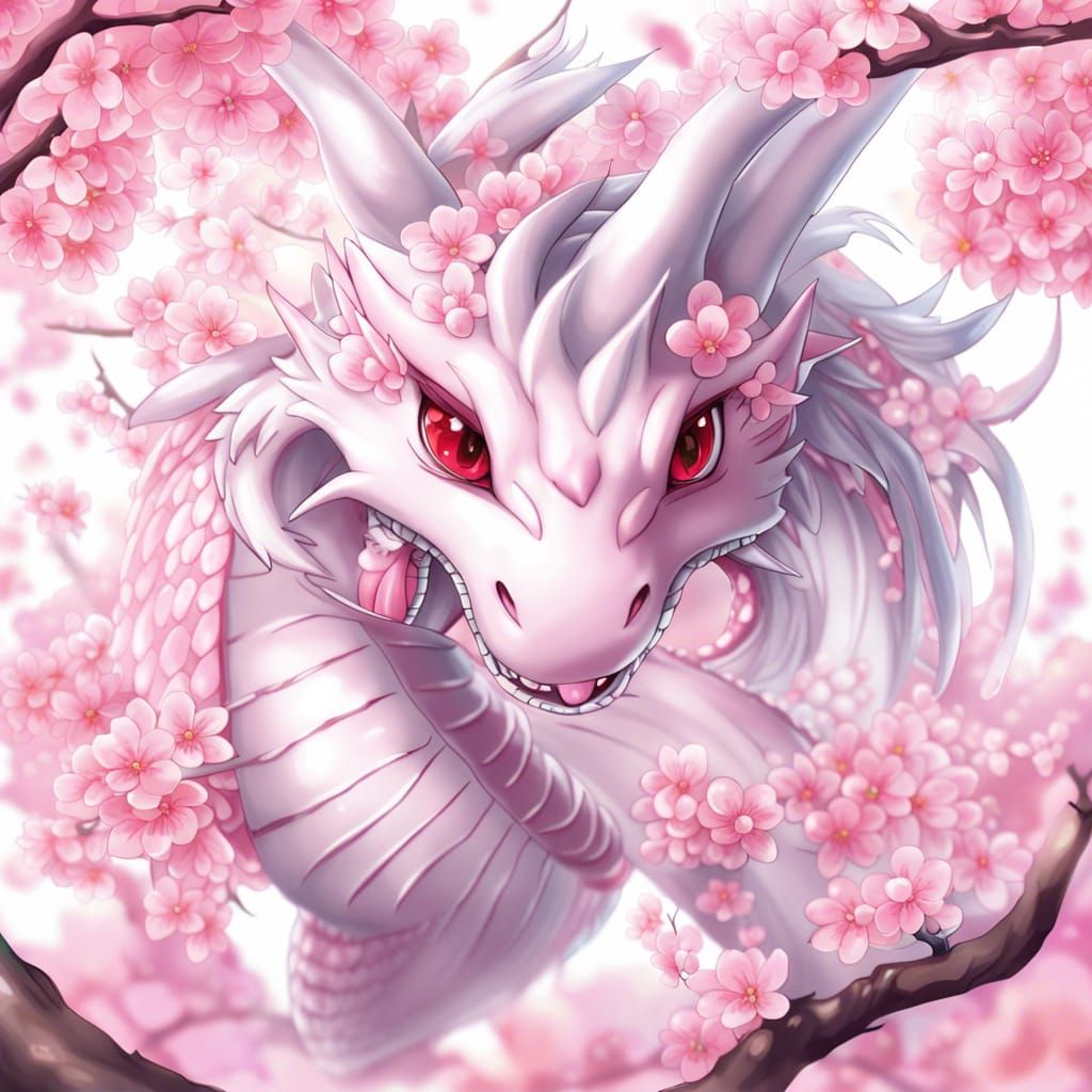 Cute Cherry Blossom Dragon in Anime Style