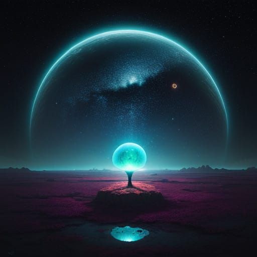 Otherworldly Mushroom Galaxy in Vibrant Iridescence