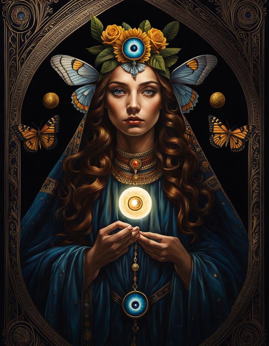 Tarot Card Girl with Third Eye in Artsy Style