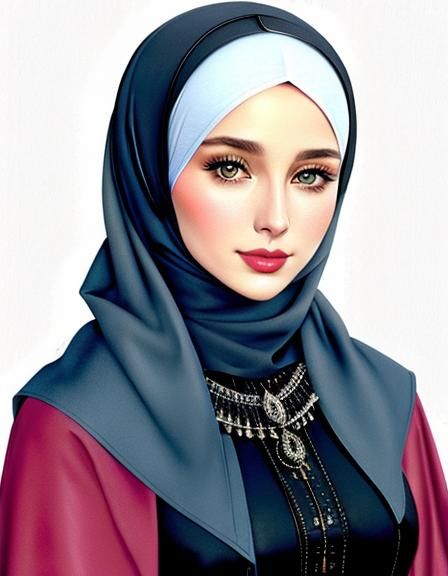 Watercolor Portrait of a Cute Hijabi Woman